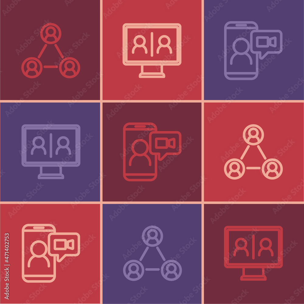 Set line Meeting, Video chat conference and icon. Vector Set line Meeting, Video chat conference and icon. Vector