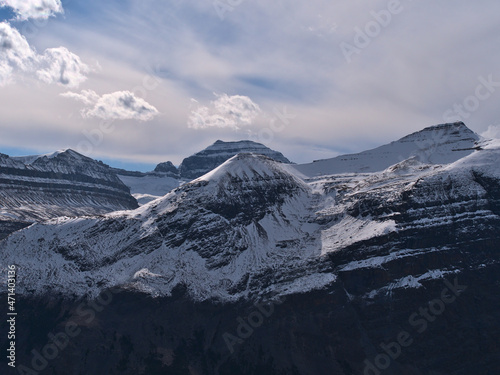View of rugged mountain Big Bend Peak covered by ice and snow viewed from Parker Ridge in Banff National Park  Alberta  Canada in the Rockies.