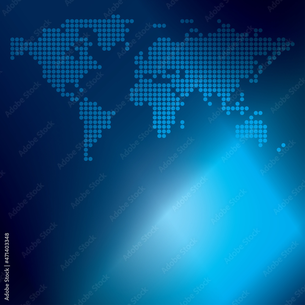 dark blue background with abstract dotted world map - vector