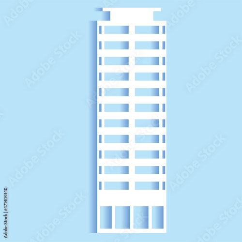 シンプルな建物 タワーマンション建物ビルディングのペーパークラフト切り絵風アイコン立体ビルのイラスト