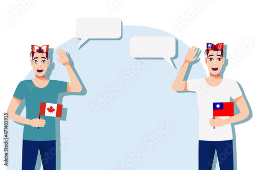 Vector illustration of people speaking the languages of Canada and Taiwan. Illustration of translation, transcription and dialogue between Canada and Taiwan.