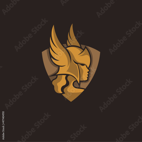female valkyrie and shield logo. vector illustration for business logo or icon
