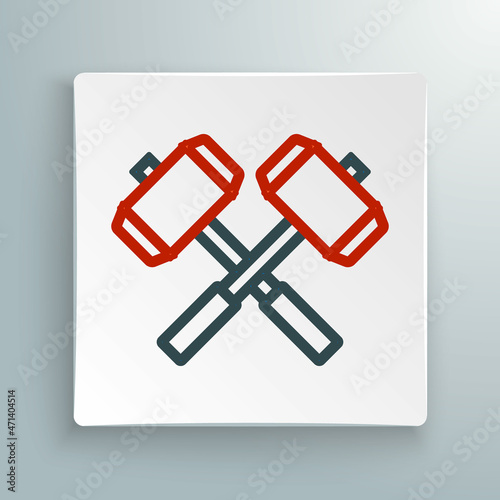 Line Medieval crossed battle hammers icon isolated on white background. Colorful outline concept. Vector