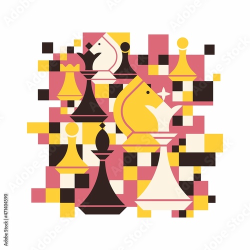 Chess vector illustration on a white background. Abstract geometric style.