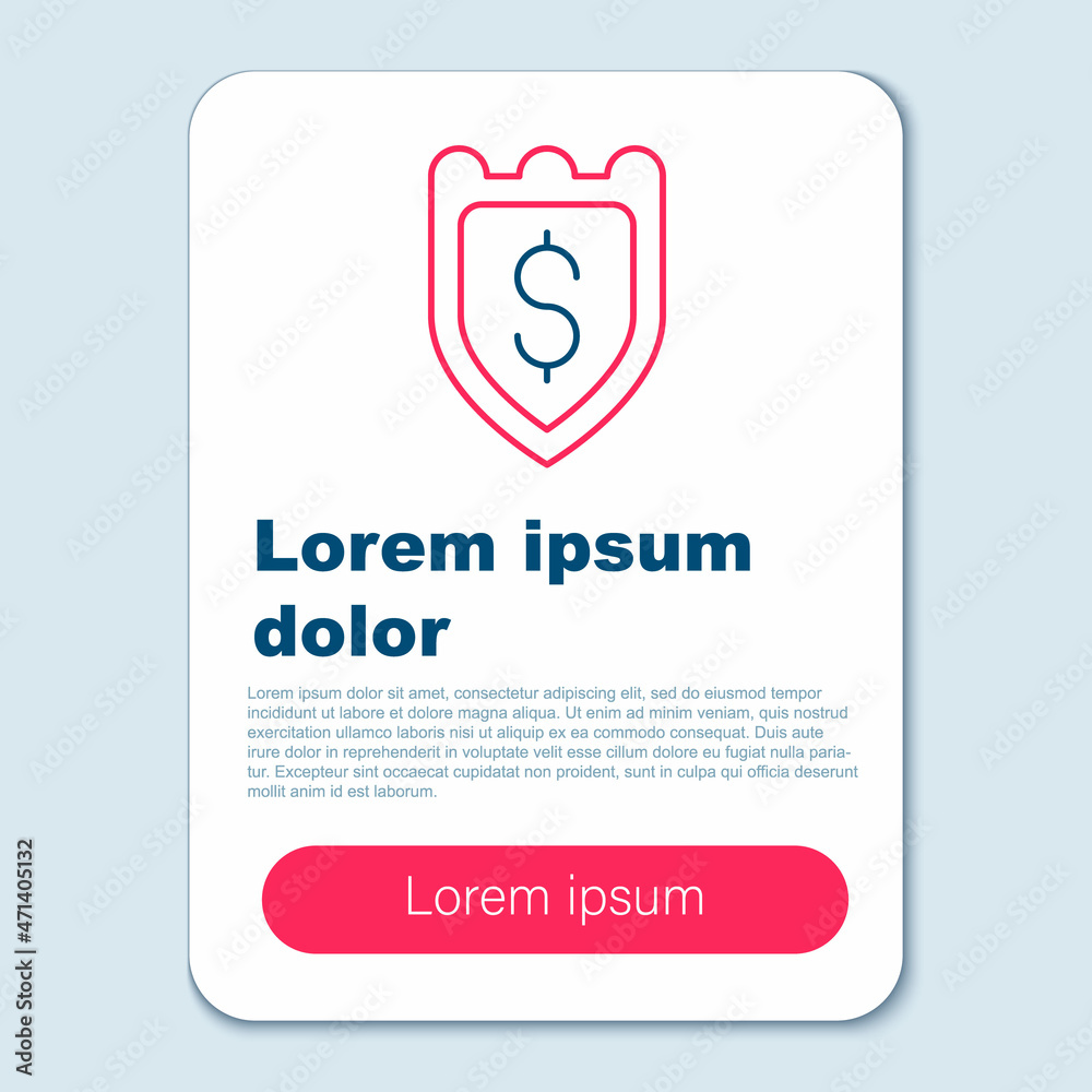 Obraz premium Line Shield with dollar symbol icon isolated on grey background. Security shield protection. Money security concept. Colorful outline concept. Vector