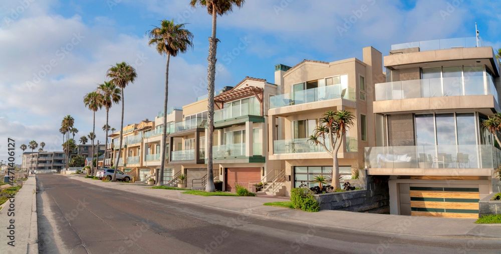 Row of multi-storey houses with attached garage at La Jolla, California