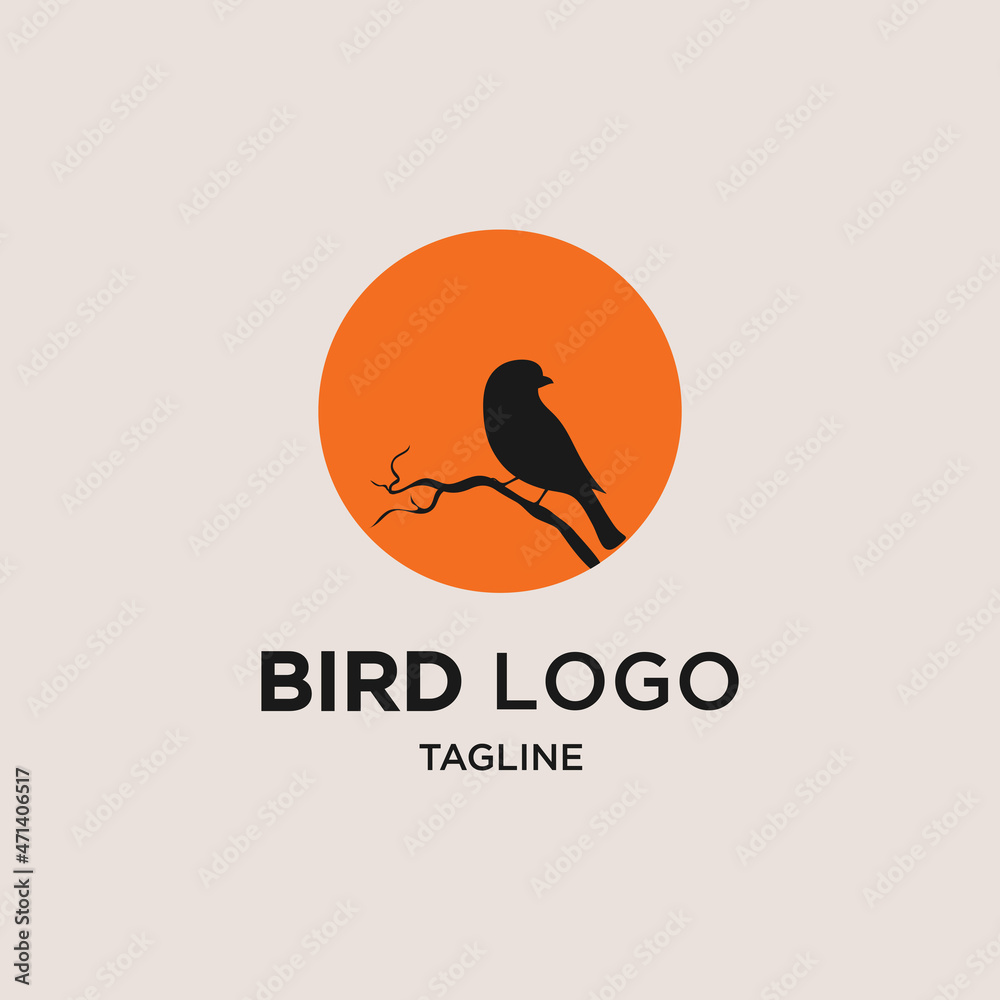 abstract simple flat style bird and sunrise icon vector illustrati