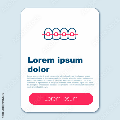Line Teeth with braces icon isolated on grey background. Alignment of bite of teeth, dental row with with braces. Dental concept. Colorful outline concept. Vector