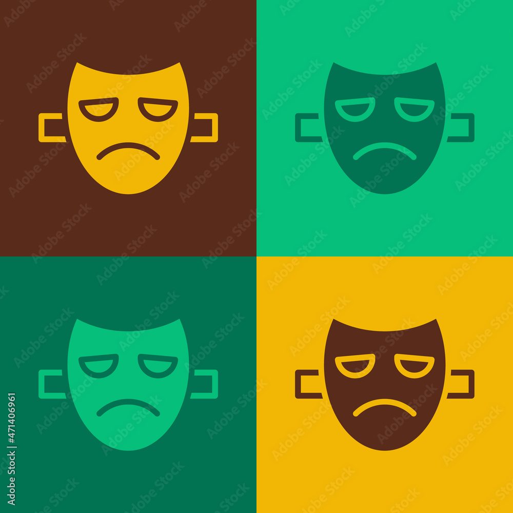 Pop art Drama theatrical mask icon isolated on color background. Vector
