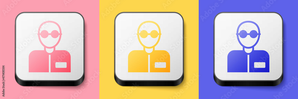 Isometric Teacher icon isolated on pink, yellow and blue background. Square button. Vector Isometric Teacher icon isolated on pink, yellow and blue background. Square button. Vector
