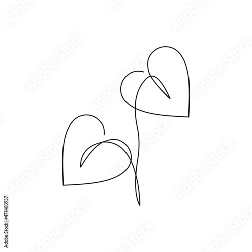 Love leaf line art. Contour drawing. Minimalist art