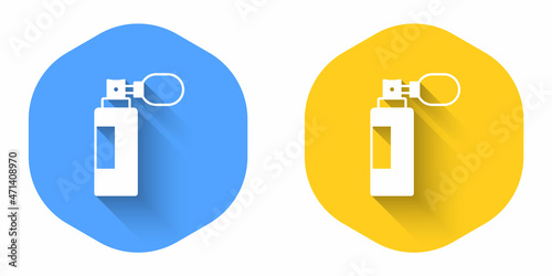 White Perfume icon isolated with long shadow background. Circle button. Vector