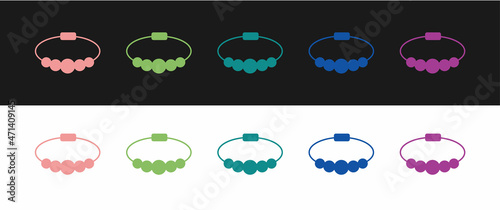 Set Bracelet jewelry icon isolated on black and white background. Bangle sign. Vector
