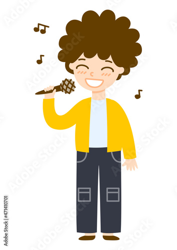 Cute cartoon singer boy isolated on white background 4