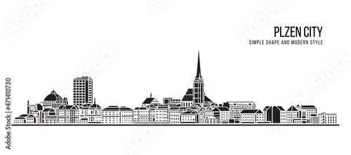 Cityscape Building Abstract Simple shape and modern style art Vector design - Plzen city photo