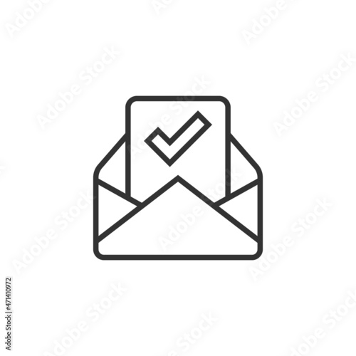Envelope with confirmed document icon in flat style. Verify vector illustration on white isolated background. Receive business concept.