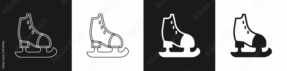 Set Skates icon isolated on black and white background. Ice skate shoes icon. Sport boots with blades. Vector Set Skates icon isolated on black and white background. Ice skate shoes icon. Sport boots with blades. Vector