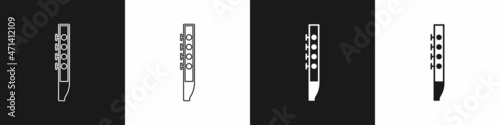 Set Flute icon isolated on black and white background. Musical instrument. Vector