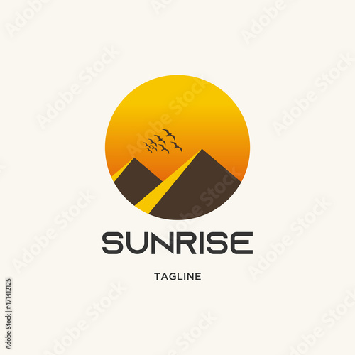 landscape vector illustration, sunrise and sunset icon logo