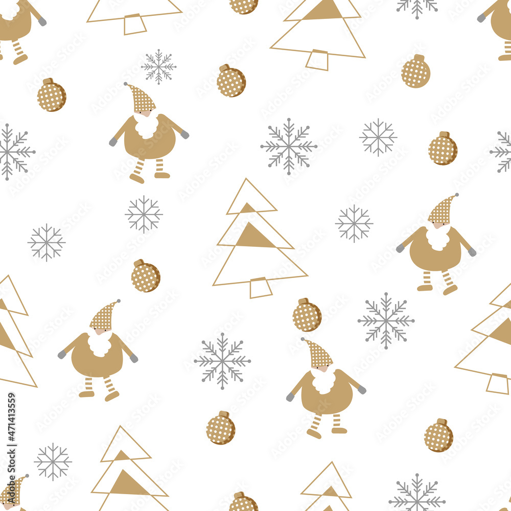 Fototapeta premium Seamless Christmas pattern with Christmas decoration and snowflakes, paper wrap gif Christmas.