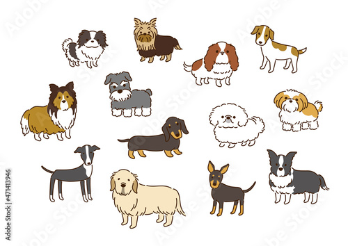 Obraz na plátne Cute dog illustration set of various breeds／いろいろな犬種のかわいい犬イラストセット