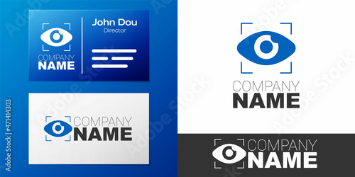 Logotype Big brother electronic eye icon isolated on white background. Global surveillance technology, computer systems and networks security. Logo design template element. Vector