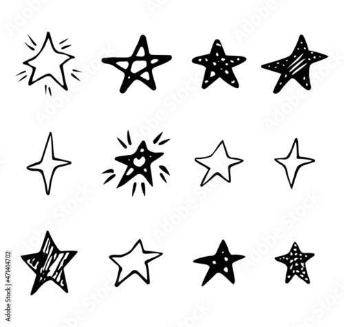 Hand drawn doodle stars set. Vector illustration elements for you design. 