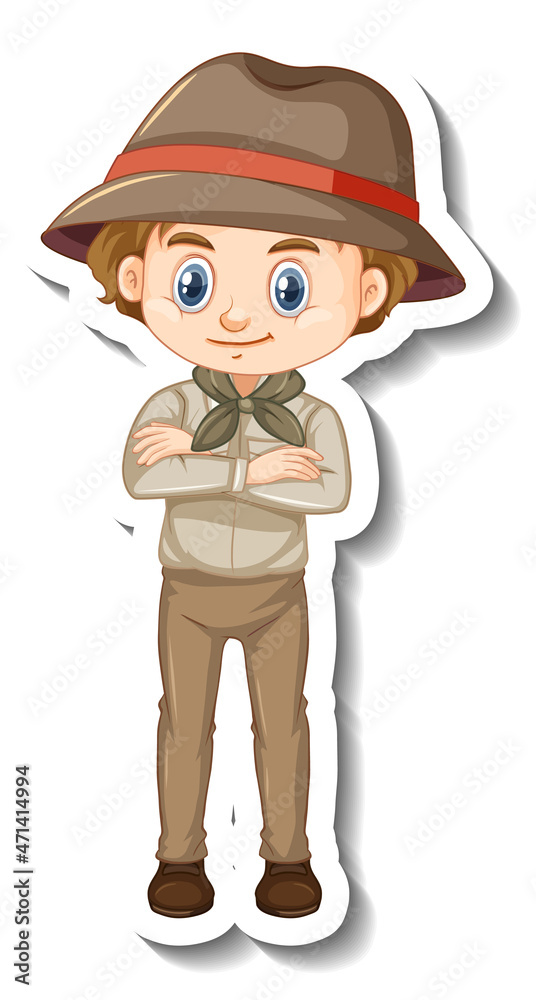 Boy in safari outfit cartoon character sticker Boy in safari outfit cartoon character sticker