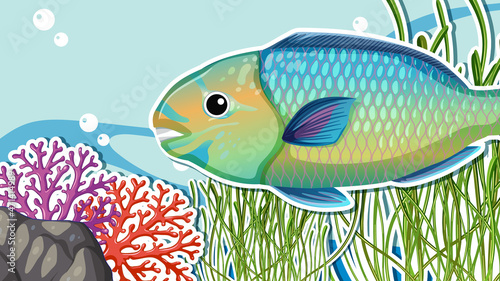 Thumbnail design with parrot fish in the sea
