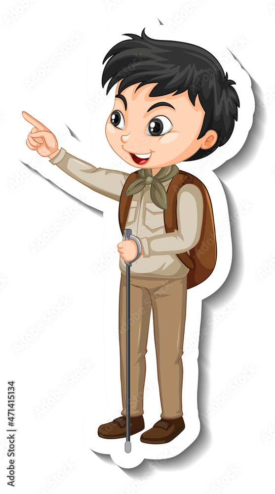 Boy in safari outfit cartoon character sticker Boy in safari outfit cartoon character sticker