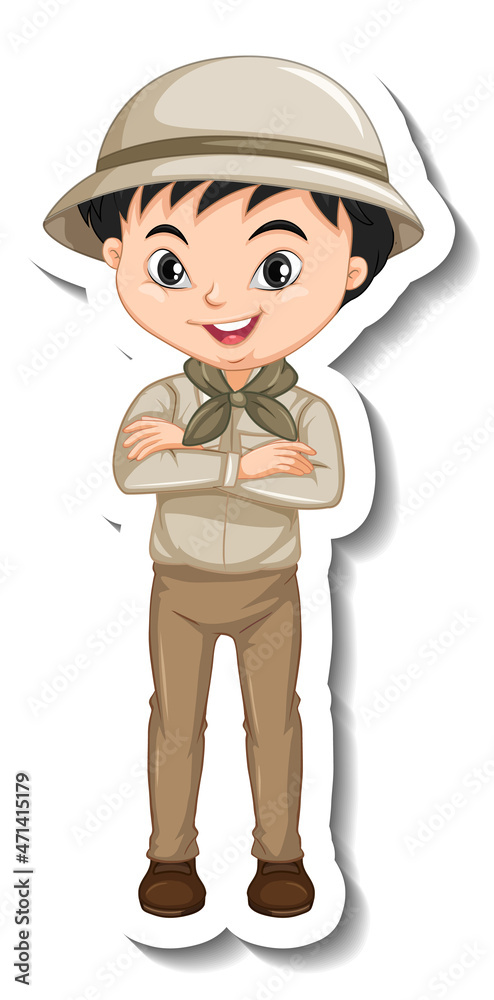 Boy in safari outfit cartoon character sticker Boy in safari outfit cartoon character sticker