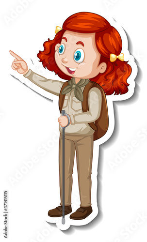 Safari girl with pointing pose cartoon character sticker