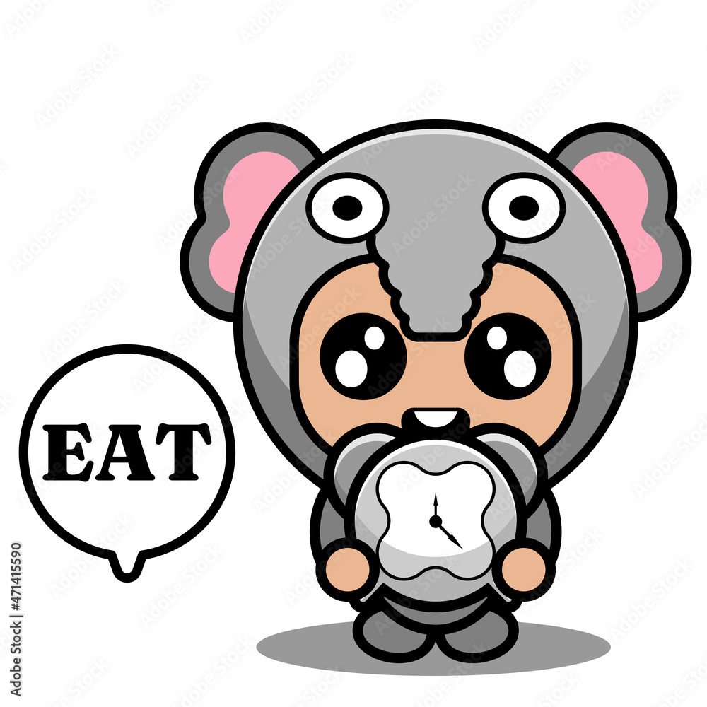 vector cartoon character cute elephant animal mascot costume mealtime vector cartoon character cute elephant animal mascot costume mealtime