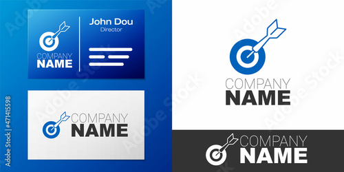 Logotype Classic dart board and arrow icon isolated on white background. Dartboard sign. Game concept. Logo design template element. Vector