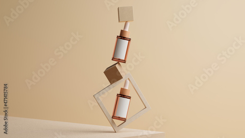 Skincare packaging concept. Dropper bottles mockup on beige background.