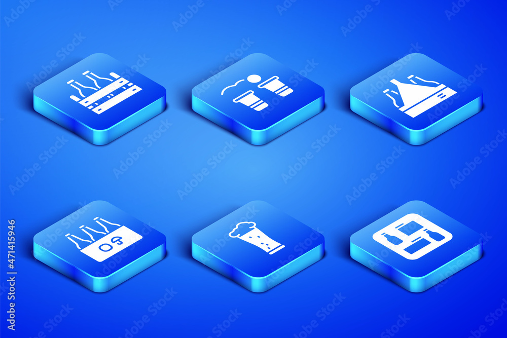 Set Beer menu, Pack of beer bottles, Glass, pong game and icon. Vector