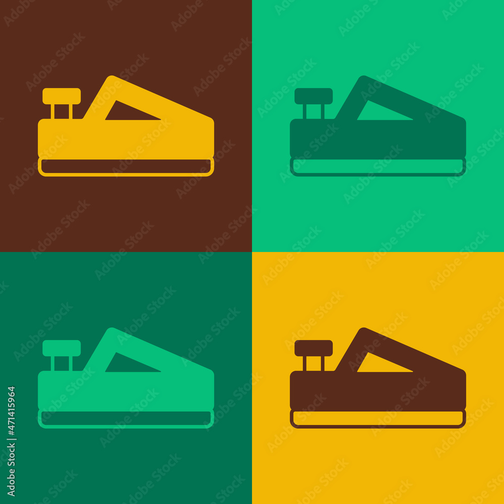 Pop art Wood plane tool for woodworker hand crafted icon isolated on color background. Jointer plane. Vector Pop art Wood plane tool for woodworker hand crafted icon isolated on color background. Jointer plane. Vector