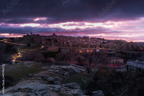 Panoramic view of Avila from Los Cuatro Postes Calvary, Spain