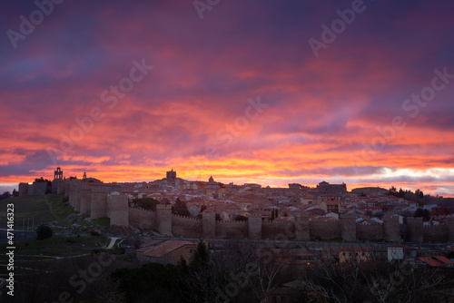 Panoramic view of Avila from Los Cuatro Postes Calvary, Spain