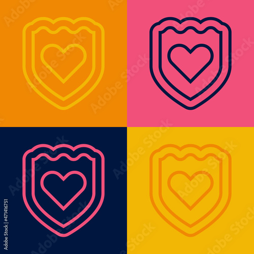 Pop art line Immune system icon isolated on color background. Medical shield. Vector
