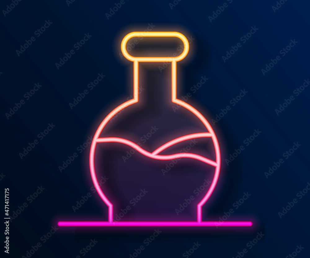 Glowing neon line Test tube and flask chemical laboratory test icon isolated on black background. Laboratory glassware sign. Vector Glowing neon line Test tube and flask chemical laboratory test icon isolated on black background. Laboratory glassware sign. Vector