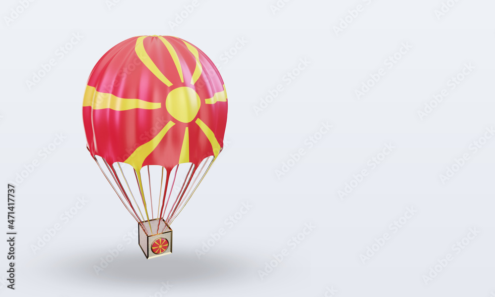 Fototapeta premium 3d parachute North Macedonia flag rendering left view
