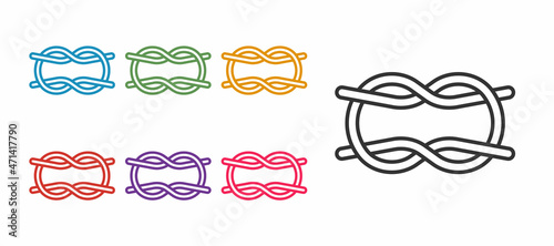 Set line Nautical rope knots icon isolated on white background. Rope tied in a knot. Set icons colorful. Vector