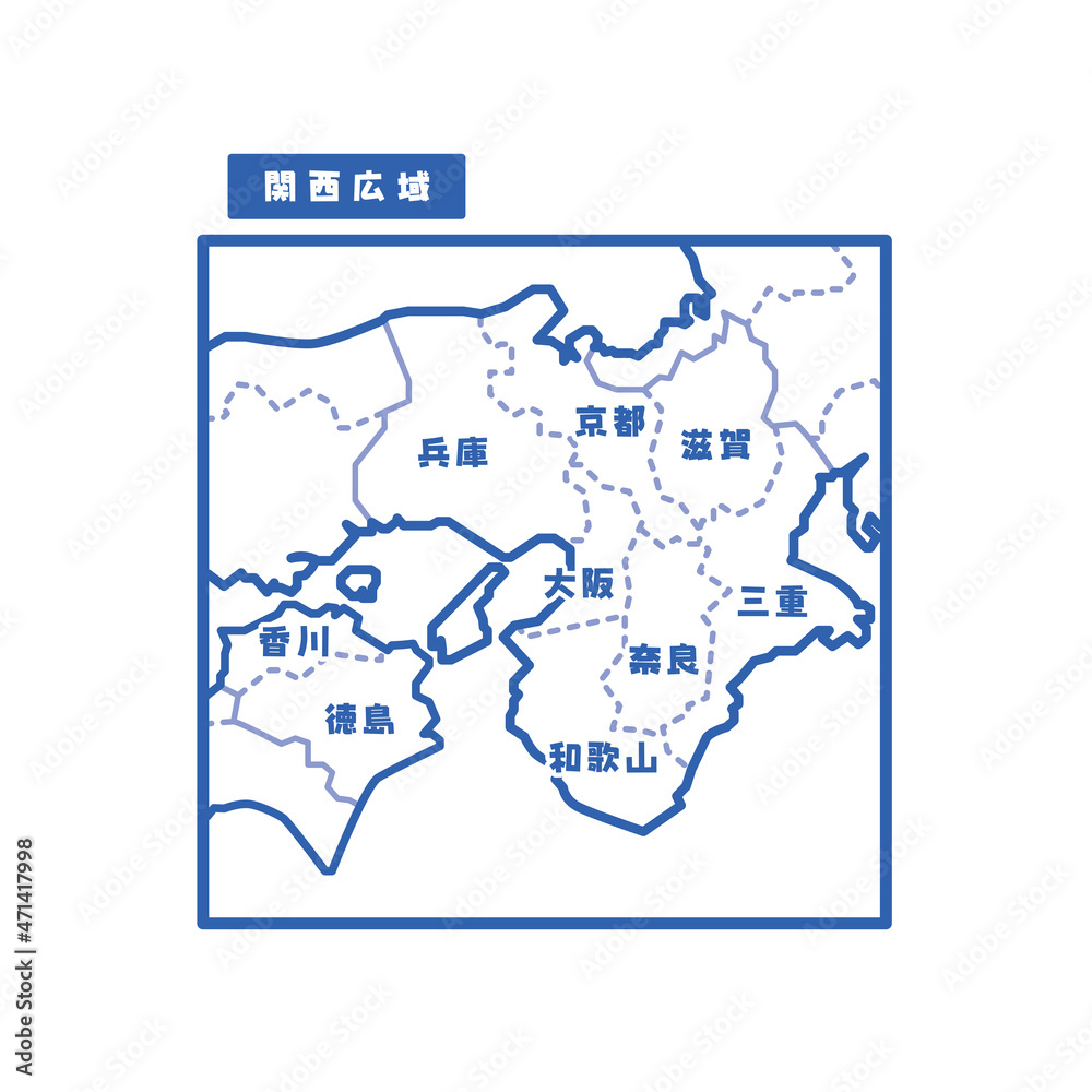 日本の地域図 関西広域 シンプル白地図
