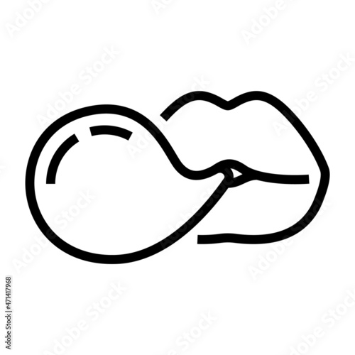 Female lips blowing gum bubble, drawn by one line