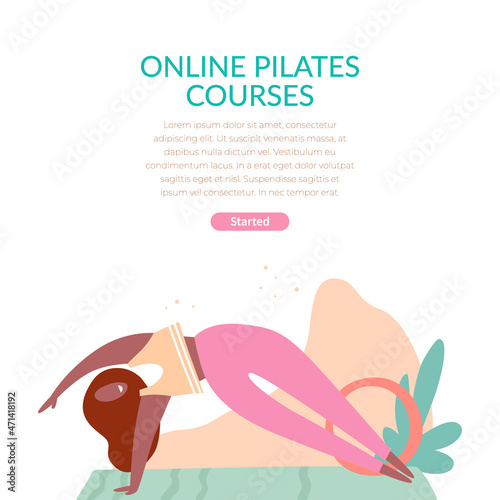 Online pilates courses poster woman doing exercise