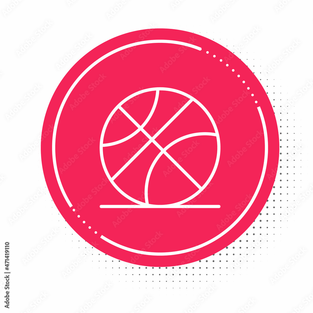 White line Basketball ball icon isolated on white background. Sport symbol. Red circle button. Vector White line Basketball ball icon isolated on white background. Sport symbol. Red circle button. Vector
