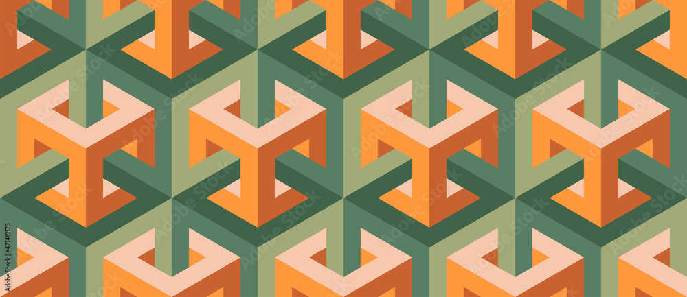 Fabric Pattern Design Geometric Pattern On Orange Background For