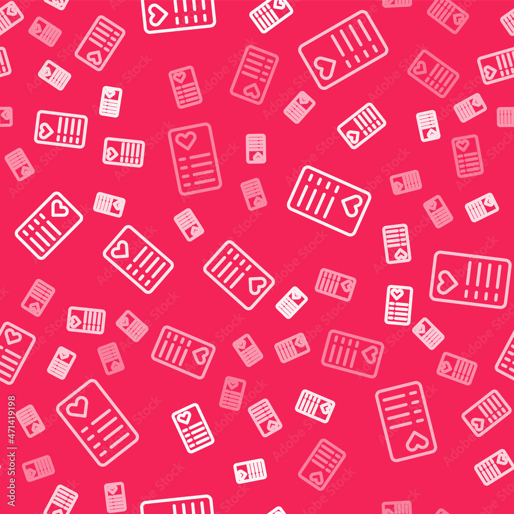 Fototapeta premium White line Shopping list icon isolated seamless pattern on red background. Vector