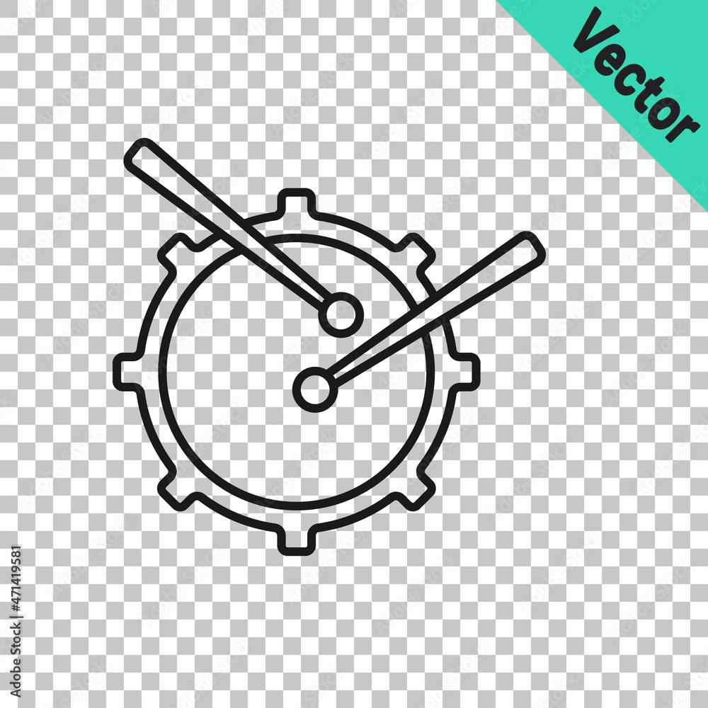Black line Drum with drum sticks icon isolated on transparent background. Music sign. Musical instrument symbol. Vector Black line Drum with drum sticks icon isolated on transparent background. Music sign. Musical instrument symbol. Vector